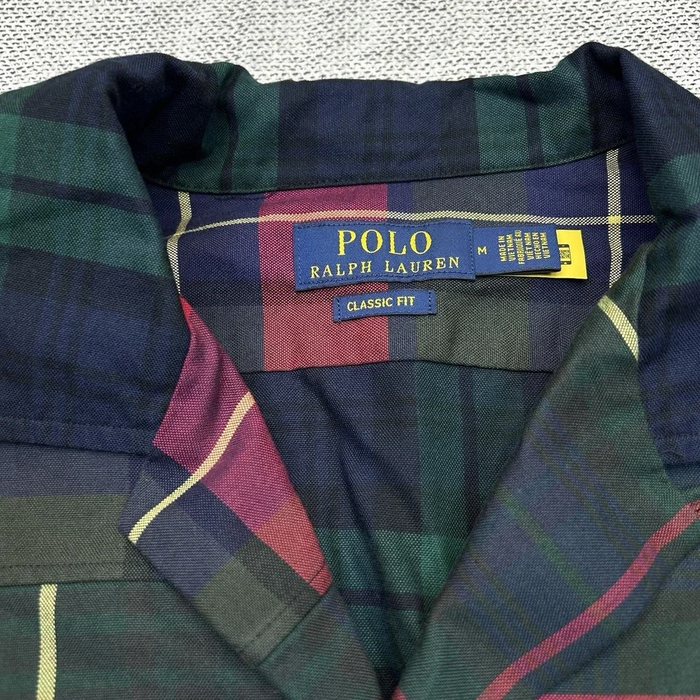 Polo Ralph Lauren Button Up Shirt Mens M Oxford Plaid Loop Collar Patchwork Camp